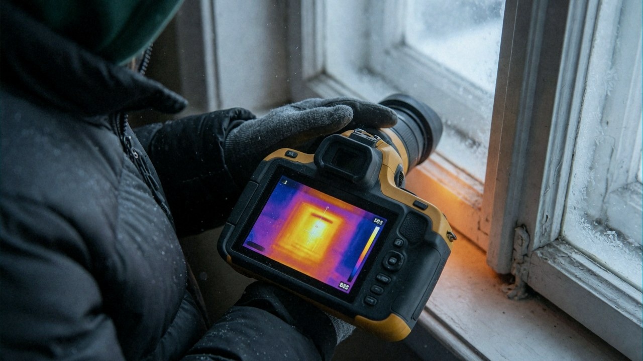 Using a handheld thermal camera on a window frame